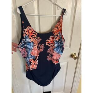 Ulla Popken Seashell/Coral Navy‎ Blue Swimsuit Nonpadded Size US 32 /EU 62 NWT